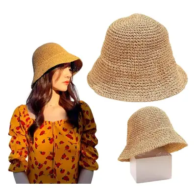 Dámský slaměný plážový klobouk BUCKET HAT, tmavá sláma, univerzální