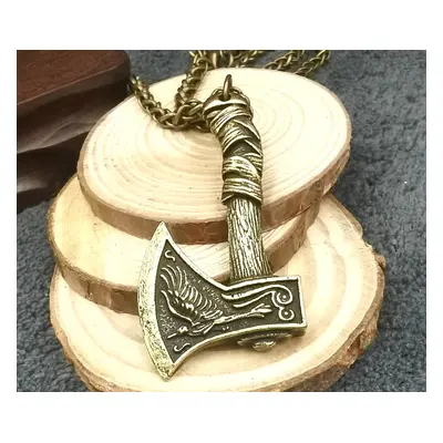 Pánský náhrdelník se sekerou Viking Axe, starozlatá barva, slitiny kovů, 2,5 cm x 4,5 cm