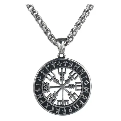 Pánský náhrdelník Vegvisir Nordic, stříbrná barva, slitiny kovů, průměr přívěsku 3,2 cm