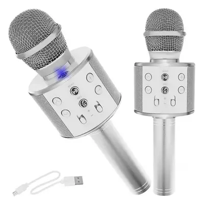 Izoxis Multifunkční Karaoke Mikrofon s Reproduktorem, Stříbrný, Bluetooth 4.0, Vestavěná Baterie