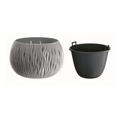 Květináč s vkladem SANDY BOWL šedý kámen 29cm