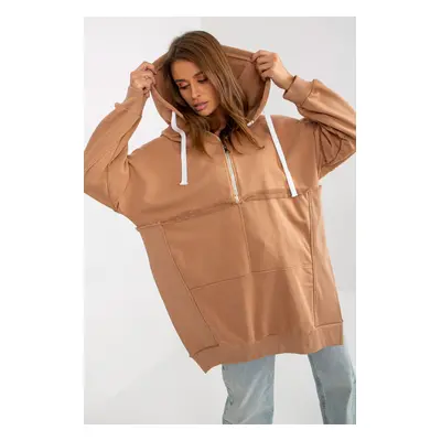 FANCY Dlouhá oversize mikina s kapucí camel