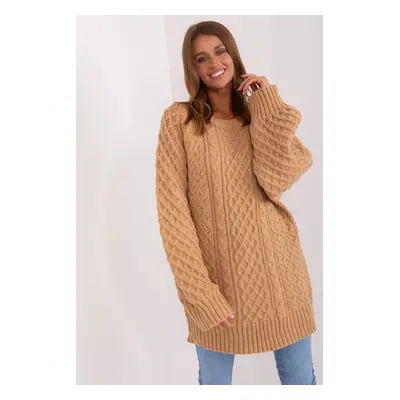 Wool Fashion Italia Delší pletený svetr camel