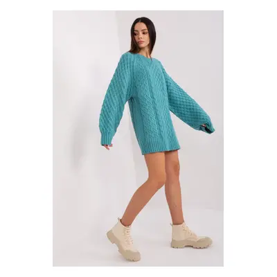 Wool Fashion Italia Delší pletený svetr tyrkysový