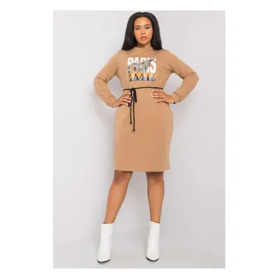 Lakerta Mikinové šaty plus size s potiskem camel