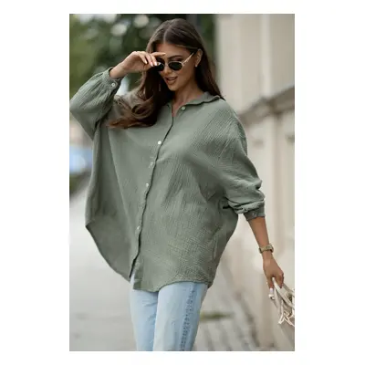 Oversize mušelínová košile Chloe khaki