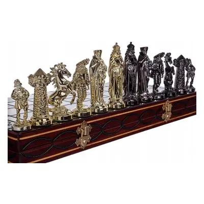 Šachy Stredověké se zlatymi a černými metalizovanými figurkami