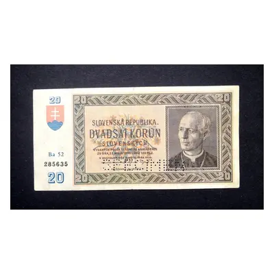 20 korun 1939serie Ba 52 perf. krasna