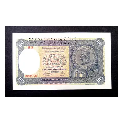 100 korun 1940 perf. serie A 15 v Unc Vzacne I. vydani