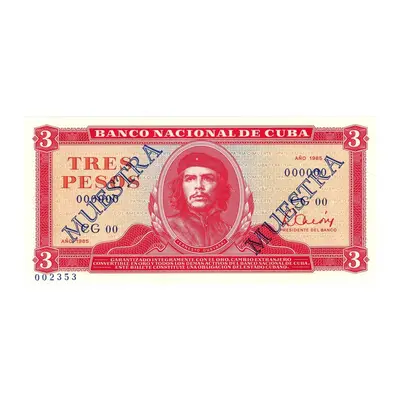 Kuba Banco Nacional 3 Pesos Muestra Specimen Che Guevara 1985