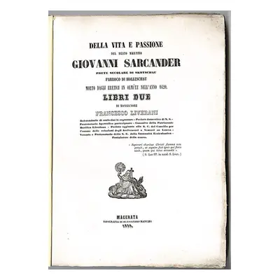 Vita e passione Giovanni Sarcander Macerata 1856