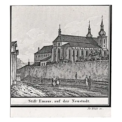 Praha Emauzy litografie 1840