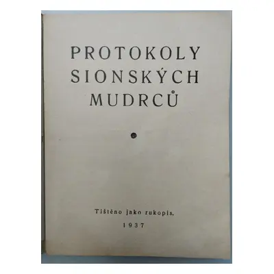 1937 Protokoly sionských mudrců - tištěno jako rukopisŽidé