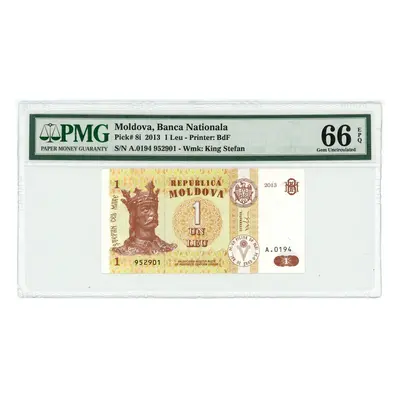 Moldavsko 1 leu 2013 Pmg 66EPQ Gem Unc