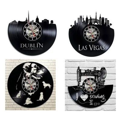 Dublin / Las Vegas / Labrador / Šící stroj - nástěnné hodiny vinyl