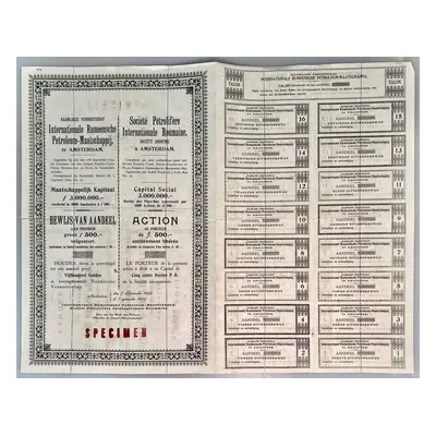 Akcie na doručitele v hodnotě 500 guldenů Vzor Amsterdam 1899