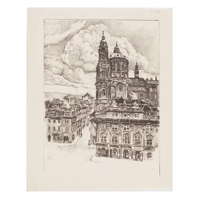 Praha Sv.mikuláš Engelmüller litografie (1920)