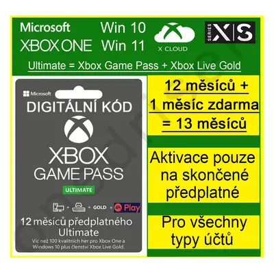 Xbox Game Pass Ultimate 12 měsíců 1 měsíc (včetne Xbox Live Gold)