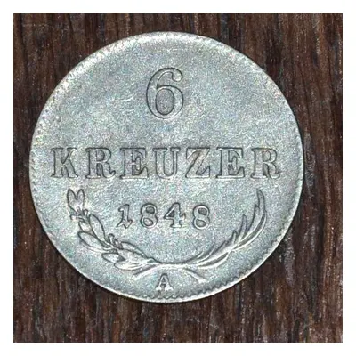 mince stříbrná 6 kreuzer 1848 A krejcar