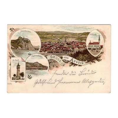 okres Ústí nad Labem. Ústí nad Labem /Aussig. 1897. Litografie.