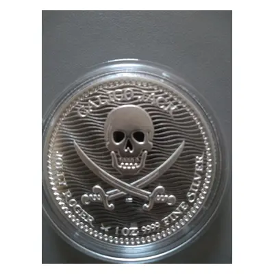 Prodám 1 Oz Stříbrnou Minci Calico Jack Jolly Roger (v kapsli)