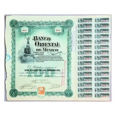 Mexikobanco Oriental de Mexico Puebla 100 dolarů akcie 1905