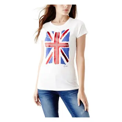 Bílé tričko Guess-gabby Union Jack vel. Ml - Mnoho Triček V Nabídce