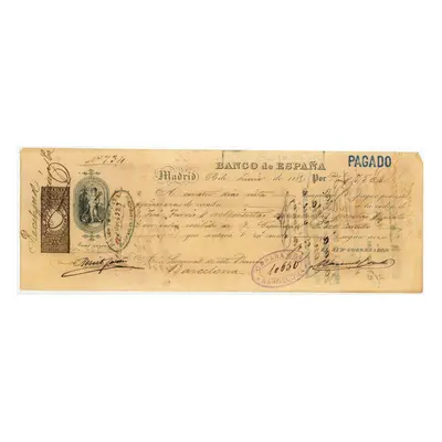 Spanělsko Banco de Espana Směnka na 750 peset 1889