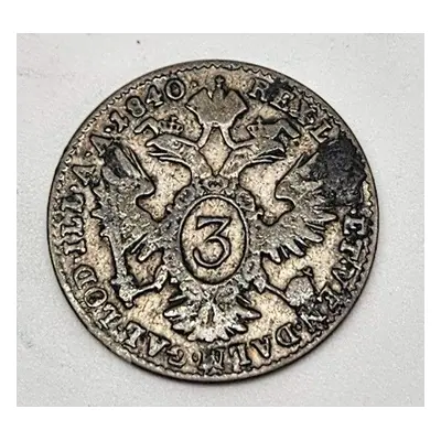 Ferdinand I. - 1840 A - 3 Krejcar Ag 344/1000 18mm 17g cca