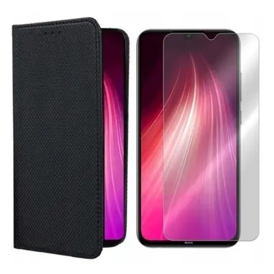 Flipové černé pouzdro Magnet ochranné tvrzené sklo pro Redmi Note 8T