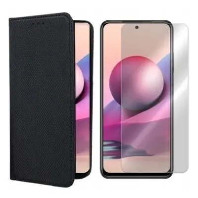 Flipové černé pouzdro Magnet tvrzené ochranné sklo pro Redmi Note 10