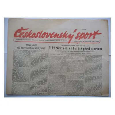 Staré noviny - Československý sport - č. 34. z 20. března roku 1954