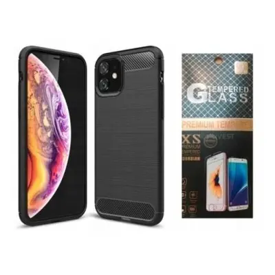 Zesílené černé pouzdro kryt Carbon tvrzené sklo iPhone 11 Pro Max