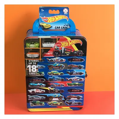 Plechový kufřík na 18 autíček Hot Wheels (modrý)