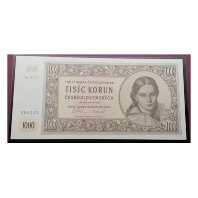 1000 Kčs 1951 série C 01 nevydaná novotisk Stc Čnb stav Unc