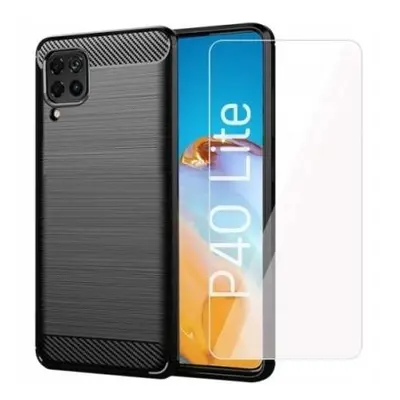 Zesílené černé pouzdro Carbon ochranné sklo pro Huawei P40 lite