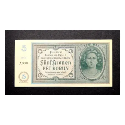 5 korun 1940 serie A 030 neperforovana v Unc