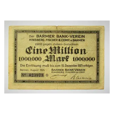 Německo Barmen 1923 1000000 Mark 023973