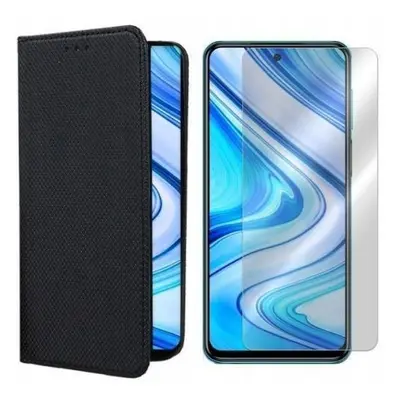 Flipové černé pouzdro obal Magnet tvrzené sklo pro Redmi Note 9 Pro