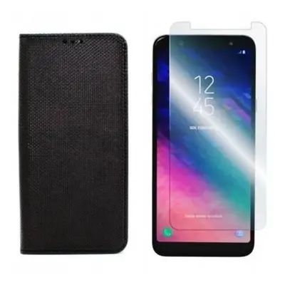 Flipové černé pouzdro Magnet tvrzené sklo Samsung Galaxy A6 2018