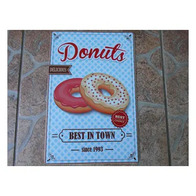 Stará Retro Plechová Cedule Donuts