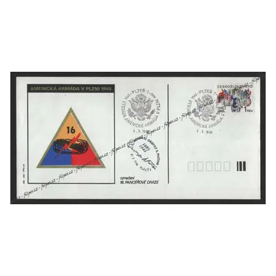 Cdv Us army v Plzni se znakem divize a pamětními razítky /ZCR-CDK.32