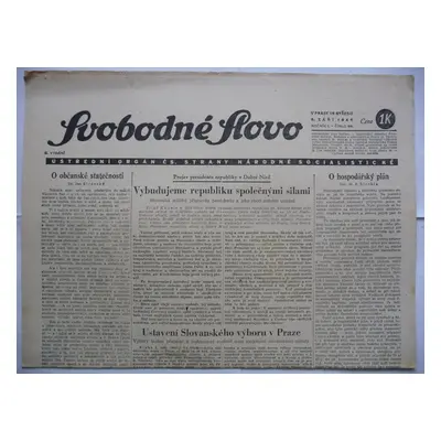 Staré noviny - Svobodné slovo - číslo 98. z 5. září roku 1945