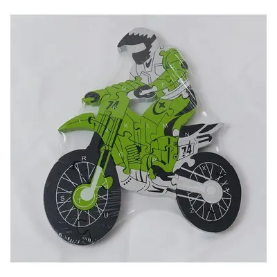 Dětské vzdělávací dřevěné puzzle - Motorkář - číslice a abeceda.