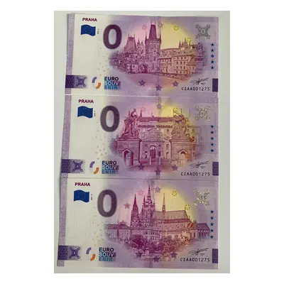 0 Euro Souvenir bankovky Praha 6/7/8 - sada 3 ks