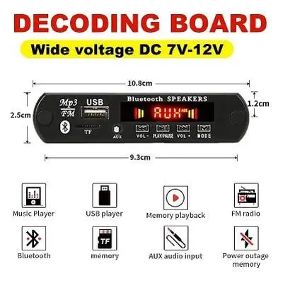 12V Bluetooth 5.0 MP3 přehrávač Fm radiodálkové ovl.