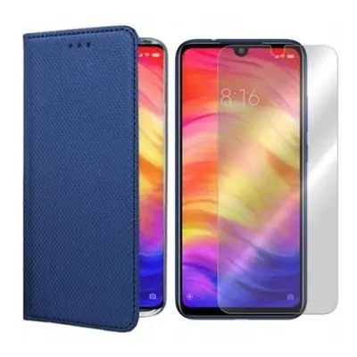 Flipové modré pouzdro obal Magnet tvrzené sklo pro Redmi Note 7