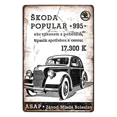 plechová cedule - Škoda Popular 995 (dobová reklama)