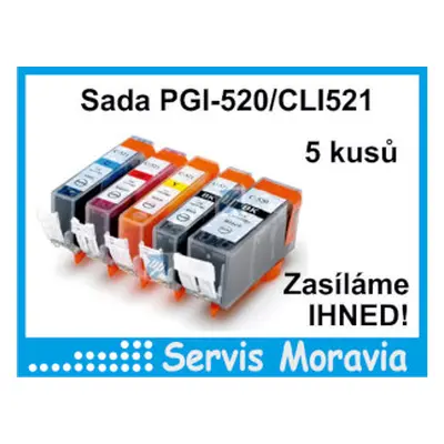 Sada náplní pro Canon PGI-520 a CLI-521 Bk Cm Y 5kusů nové záruka