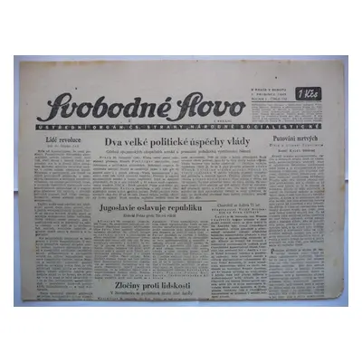 Staré noviny - Svobodné slovo - číslo 172. z 1. prosince roku 1945